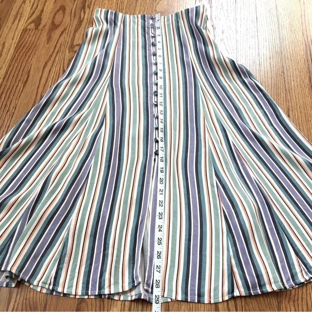 Anthropologie Maeve Silky Freya striped Freya Button lagenlook Midi Skirt 0/W26